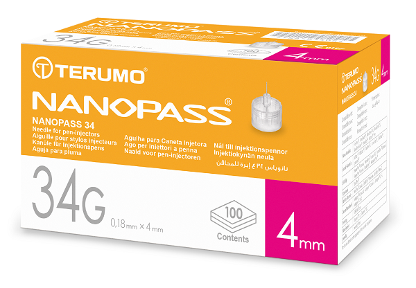 AGO PER PENNA DA INSULINA NANOPASS 34 GAUGE LUNGHEZZA 4 MM 100 PEZZI - Pharmaleader