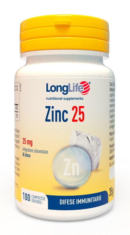 LONGLIFE ZINC 25 MG 100 COMPRESSE DIVISIBILI - Pharmaleader