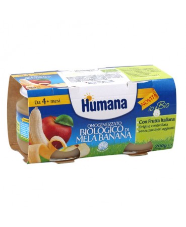 HUMANA OMOGENEIZZATO MELA/BANANA BIO 2 VASETTI 100 G - Pharmaleader