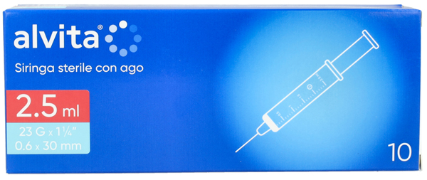 SIRINGA PER INFUSIONE E IRRIGAZIONE ALVITA 2,5 ML CON AGO 23 GAUGE 1 1/4 0,6X30MM 10 PEZZI - Pharmaleader