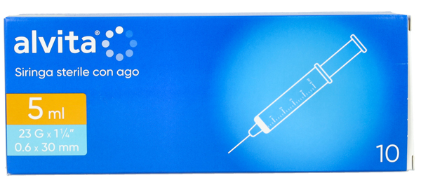 SIRINGA PER INFUSIONE E IRRIGAZIONE ALVITA 5 ML CON AGO 23 GAUGE 1 1/4 0,6X30MM 10 PEZZI - Pharmaleader