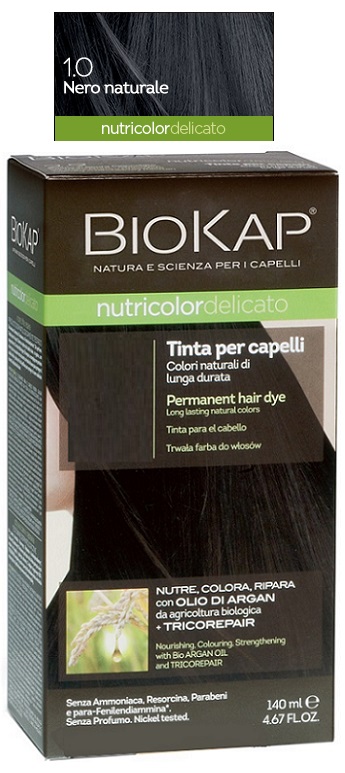BIOKAP NUTRICOLOR DELICATO 1,0 NERO NATURALE TINTA TUBO + FLACONE - Pharmaleader