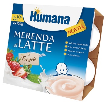 HUMANA MERENDA AL LATTE GUSTO FRAGOLA 100 G 4 PEZZI - Pharmaleader