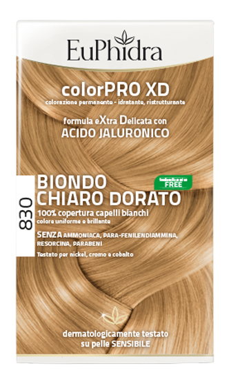EUPHIDRA COLORPRO XD 830 BIONDO CHIARO DORATO GEL COLORANTE CAPELLI IN FLACONE + ATTIVANTE + BALSAMO + GUANTI - Pharmaleader