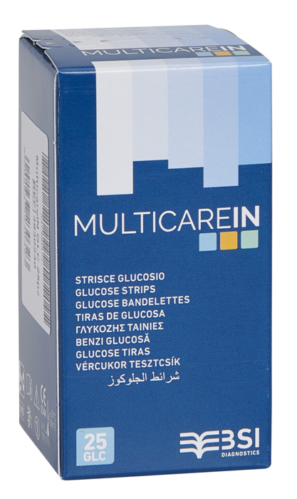 STRISCE MISURAZIONE GLICEMIA MULTICARE IN GLUCOSIO ELETTRODO 25 PEZZI - Pharmaleader