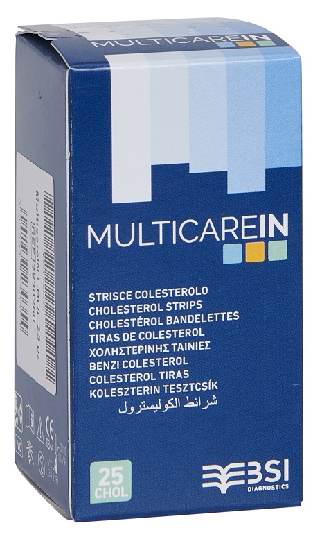 TEST COLESTEROLEMIA MULTICARE IN COLESTEROLO IN STRISCE CON ASPIRAZIONE CAPILLARE 25 PEZZI - Pharmaleader