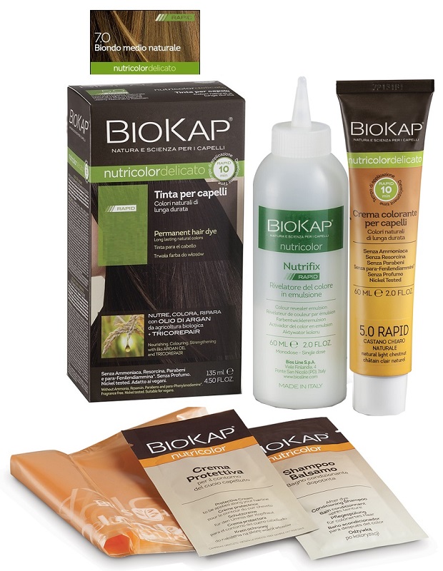 BIOS LINE  BIOKAP NUTRICOLOR DELICATO RAPID TINTA 7,0 BIONDO MEDIO NATURALE 135 ML - Pharmaleader
