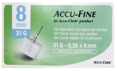AGO PER PENNA DA INSULINA ACCU-FINE PEN NEEDLE ACCU-CHEK GAUGE 31 X 8MM 100 PEZZI - Pharmaleader
