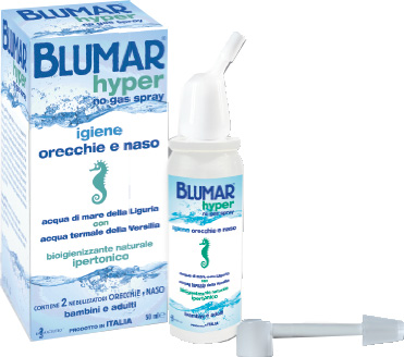 BLUMAR HYPER SPRAY NO GAS SOLUZIONE IPERTONICA DI ACQUA DI MARE E ACQUA TERMALE PER IGIENE NASO E ORECCHIO 50 ML - Pharmaleader