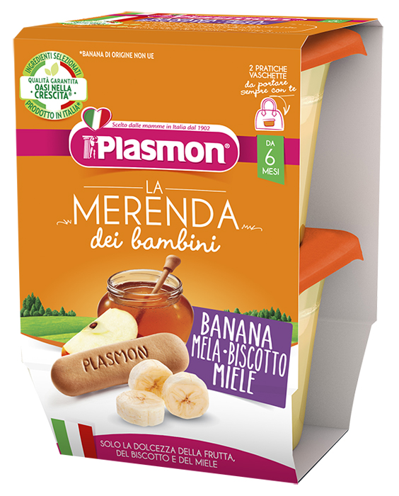 PLASMON LA MERENDA DEI BAMBINI MERENDE BANANA MELA BISCOTTO MIELE ASETTICO 2 X 120 G - Pharmaleader