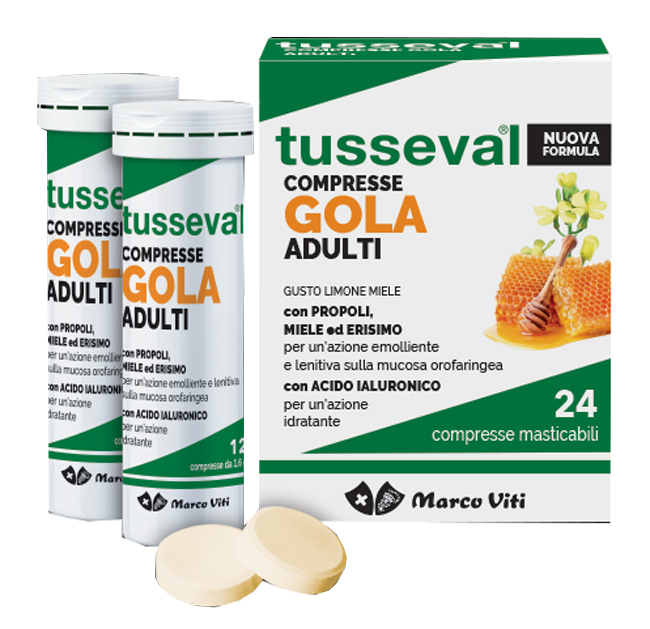TUSSEVAL GOLA ADULTI 24 COMPRESSE MASTICABILI LIMONE E MIELE - Pharmaleader