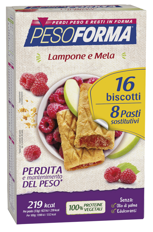 PESOFORMA BISCOTTI LAMPONE E MELA 16 BISCOTTI X 33G 8 PASTI SOSTITUTIVI - Pharmaleader