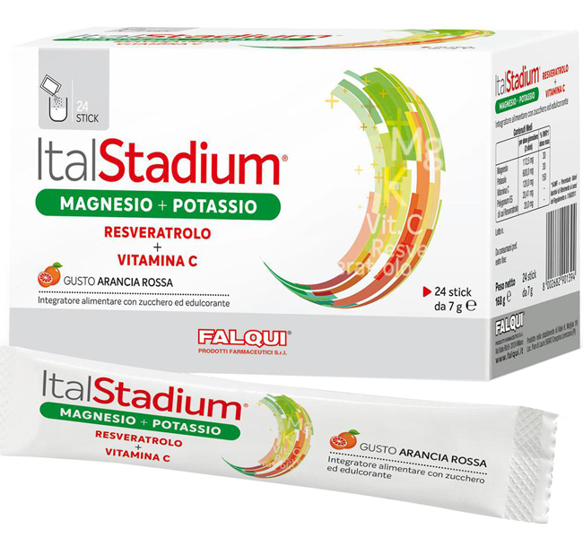 ITALSTADIUM MAGNESIO POTASSIO RESVERATOLO VITAMINA C ARANCIA ROSSA 24 STICK - Pharmaleader