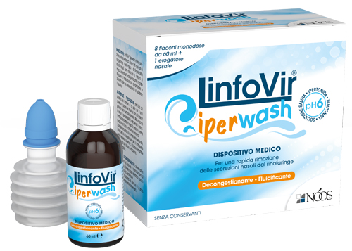 LINFOVIR IPERWASH SOLUZIONE SALINA IPERTONICA TAMPONATA 8 FLACONI DA 60 ML + 1 EROGATORE NASALE - Pharmaleader