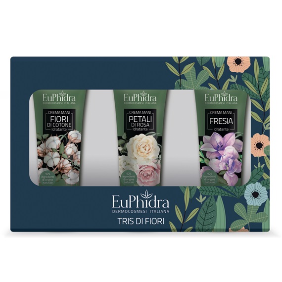 EUPHIDRA TRIS DI FIORI 1 CREMA MANI ROSA + 1 CREMA MANI COTONE + 1 CREMA MANI FRESIA 3 PEZZI - Pharmaleader