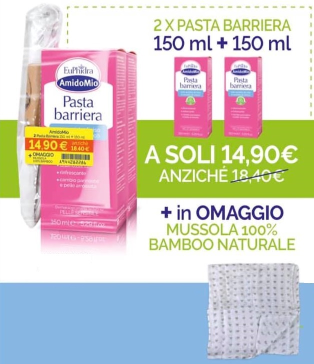 EUPHIDRA AMIDOMIO PASTA BARRIERA 2X150 ML + MUSSOLA GADGET - Pharmaleader