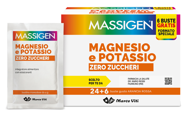 MASSIGEN MAGNESIO POTASSIO ZERO ZUCCHERO 24 BUSTINE + 6 BUSTINE - Pharmaleader
