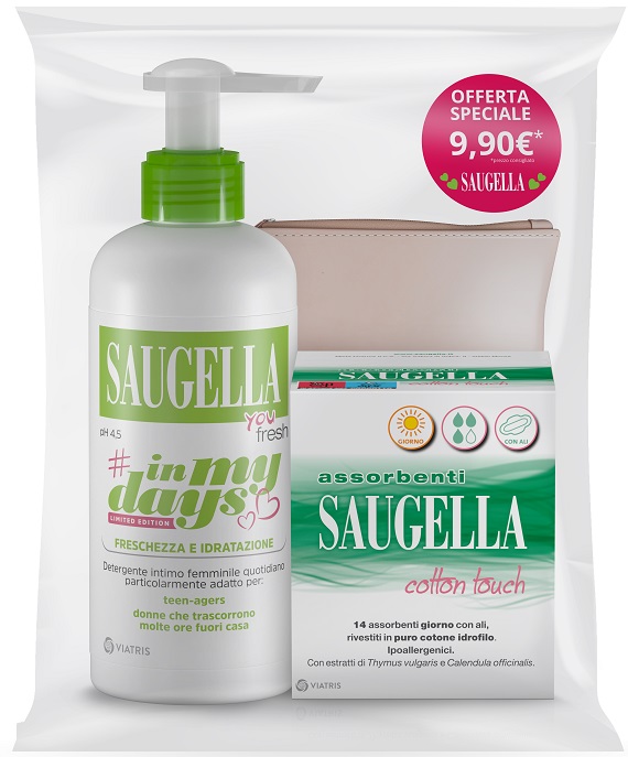 SAUGELLA IN MY DAYS BUNDLE YOU FRESH + ASSORBENTI GIORNO 14 PEZZI + PORTA ASSORBENTI - Pharmaleader