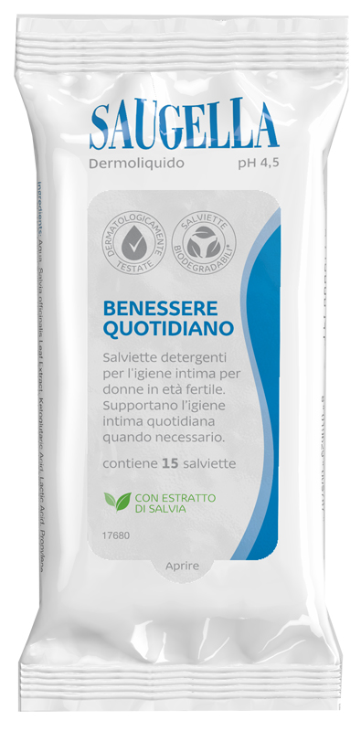 SAUGELLA DERMOLIQUIDO SALVIETTINE 15 PEZZI - Pharmaleader