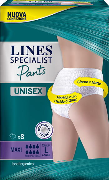 LINES SPECIALIST PANTS MAXI L X 8 PANNOLONE MUTANDINA INDOSSABILE COME NORMALE BIANCHERIA TIPO PULL-ON - Pharmaleader