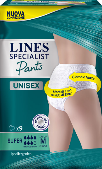 LINES SPECIALIST PANTS SUPER M X 9 PANNOLONE MUTANDINA INDOSSABILE COME NORMALE BIANCHERIA TIPO PULL-ON - Pharmaleader