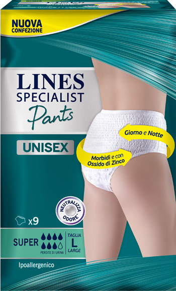 LINES SPECIALIST PANTS SUPER L X 9 PANNOLONE MUTANDINA INDOSSABILE COME NORMALE BIANCHERIA TIPO PULL-ON - Pharmaleader