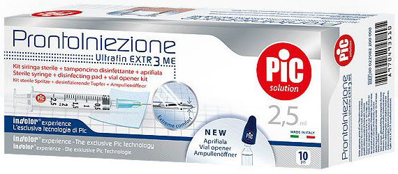 SIRINGA PIC SOLUTION PRONTO INIEZIONE 2,5 ML AGO GAUGE 23 1 1/4 10 PEZZI - Pharmaleader