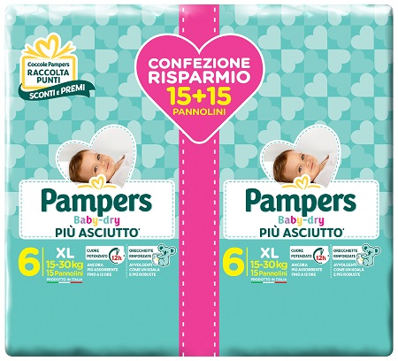 PAMPERS BABY DRY DUO DWCT XL 30 PEZZI - Pharmaleader