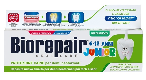 BIOREPAIR ORAL CARE JUNIOR 6-12 ANNI DENTIFRICIO PROTEZIONE ANTI CARIE SMALTO NEOFORMATO ALLA MENTA DELICATA 75 ML - Pharmaleader