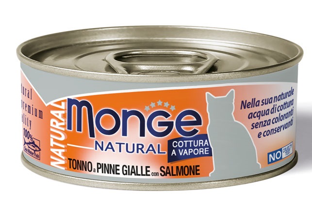MONGE NATURAL QUALITY GATTO MONGE NATURAL TONNO PINNA GIALLA CON SALMONE 80 G - Pharmaleader