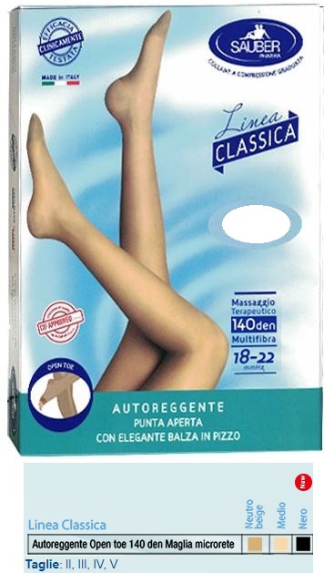 SAUBER AUTOREGGENTE OPEN TOE MAGLIA MICRORETE 140 DEN COLORE NEUTRO BEIGE TAGLIA 3 LINEA CLASSICA - Pharmaleader