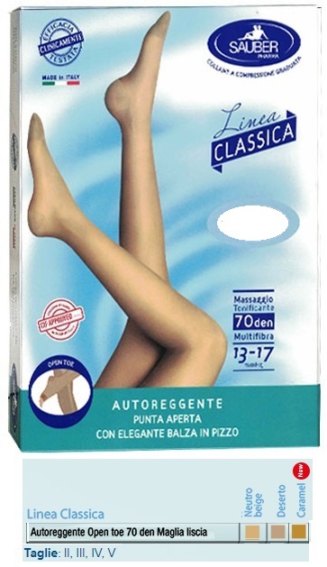 SAUBER AUTOREGGENTE OPEN TOE MAGLIA LISCIA 70 DEN COLORE NEUTRO BEIGE TAGLIA 3 LINEA CLASSICA - Pharmaleader