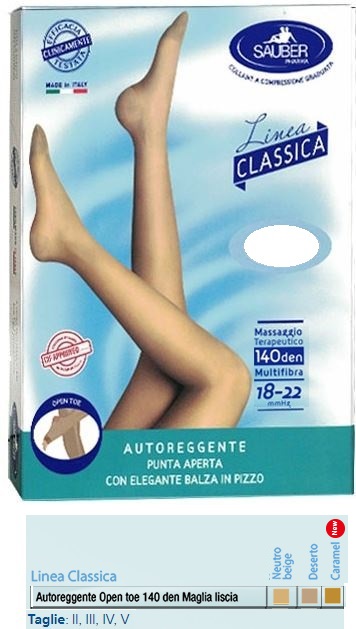 SAUBER AUTOREGGENTE OPEN TOE MAGLIA LISCIA 140 DEN COLORE NEUTRO BEIGE TAGLIA 4 LINEA CLASSICA - Pharmaleader