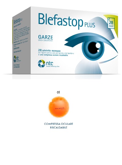 BLEFASTOP PLUS GARZA IN COTONE PIEGATA CON FILO DI BARIO 28 SALVIETTE MONOUSO + 1 COMPRESSA OCULARE RISCALDABILE - Pharmaleader