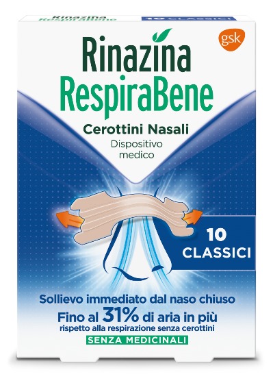 RINAZINA RESPIRABENE CEROTTI NASALI CLASSICI CARTON 10 PEZZI - Pharmaleader