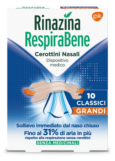 RINAZINA RESPIRABENE CEROTTI NASALI CLASSICI GRANDI CARTON 10 PEZZI - Pharmaleader