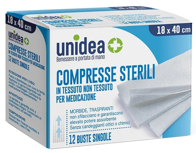 GARZA COMPRESSA UNIDEA IN TESSUTO NON TESSUTO 18X40 12 PEZZI - Pharmaleader