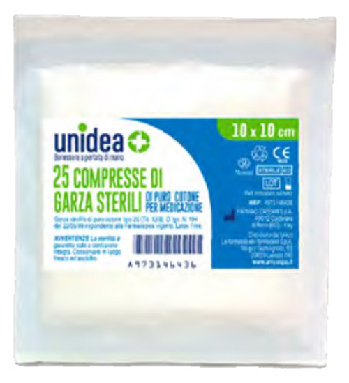 GARZA COMPRESSA UNIDEA COTONE 10X10 CM 25 PEZZI - Pharmaleader