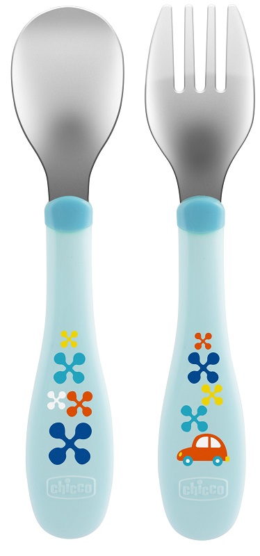 CHICCO POSATE INOX 18M+ AZZURRO/VERDE - Pharmaleader
