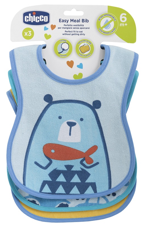 CHICCO BAVAGLINO PAPPA 6M 3 PEZZI BOY - Pharmaleader