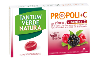 TANTUM VERDE NATURA PROPOLI+C CON ZINCO E VITAMINA C 15 PASTIGLIE GOMMOSE GUSTO FRUTTI DI BOSCO - Pharmaleader