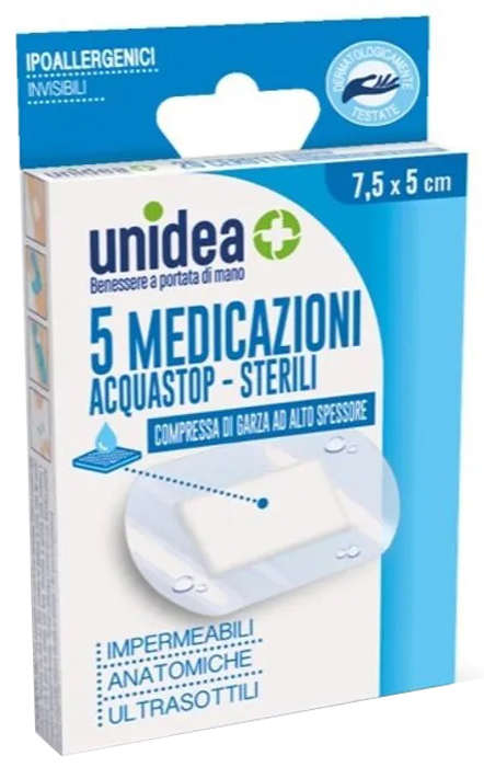 MEDICAZIONE UNIDEA 7,5X5 CM STERILE IMPERMEABILE 5 PEZZI - Pharmaleader