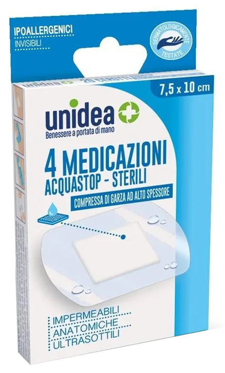 MEDICAZIONE UNIDEA 7,5X10 CM STERILE IMPERMEABILE 4 PEZZI - Pharmaleader