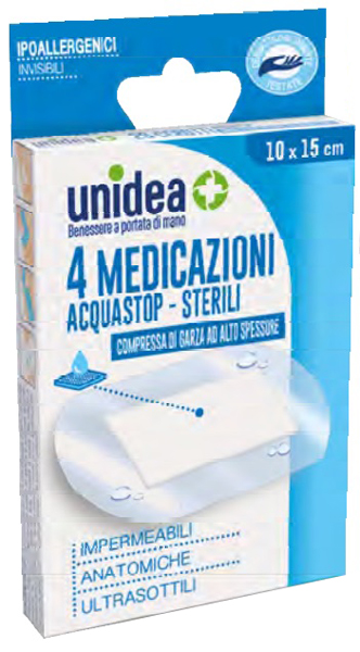 MEDICAZIONE UNIDEA 10X15 CM STERILE IMPERMEABILE 4 PEZZI - Pharmaleader