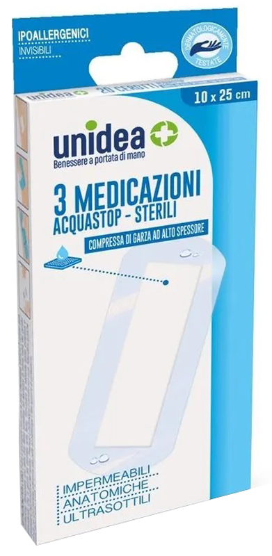 MEDICAZIONE UNIDEA 10X25 CM STERILE IMPERMEABILE 3 PEZZI - Pharmaleader