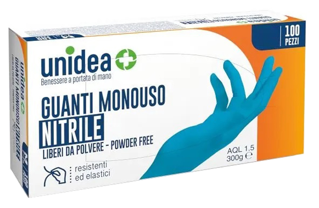 GUANTI IN NITRILE SENZA POLVERE UNIDEA MISURA MEDIA 100 PEZZI - Pharmaleader