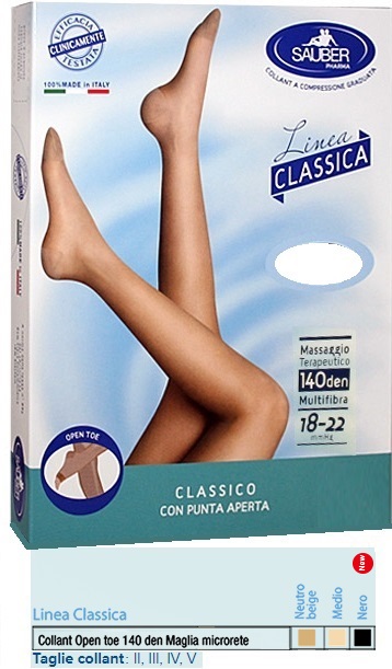 SAUBER COLLANT OPEN TOE MAGLIA MICRORETE 140 DEN COLORE NERO TAGLIA 4 LINEA CLASSICA - Pharmaleader