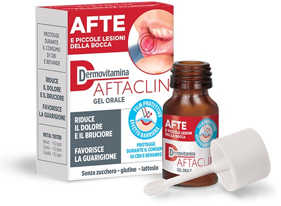 DERMOVITAMINA AFTACLIN GEL ORALE 7 ML CONTRO DOLORE E BRUCIONE SENZA ZUCCHERO E SENZA GLUTINE - Pharmaleader