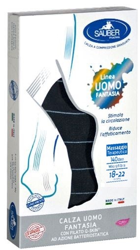 SAUBER CALZA UOMO FANTASIA Q-SKIN 140 DEN BLU RIGA SOTTILE GHIACCIO TAGLIA M - Pharmaleader