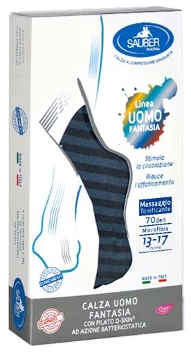 SAUBER CALZA UOMO FANTASIA Q-SKIN 70 DEN BLU RIGA LARGA DENIM TAGLIA G - Pharmaleader
